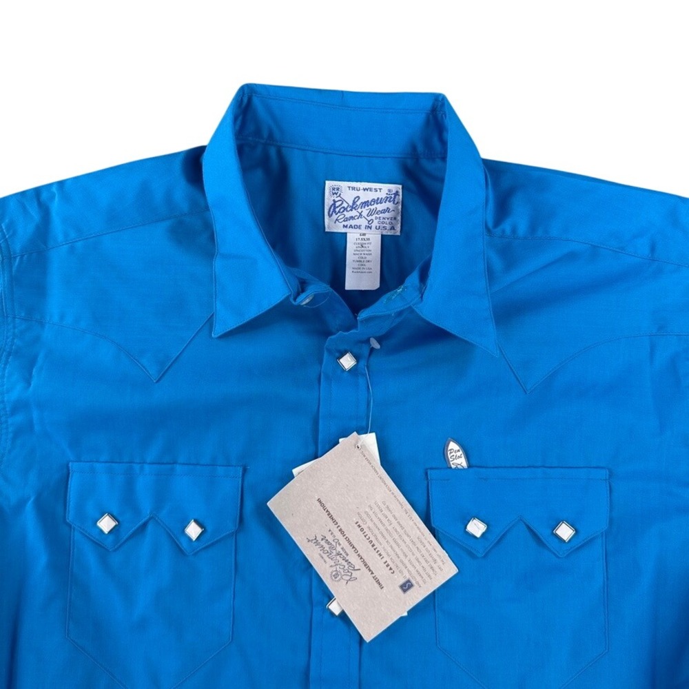 Rockmount Ranch Wear Western Shirt Men 17.5 Blue Diamond Snap Sawtooth 640 USA